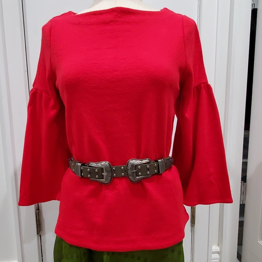 A New Day Valentine's Day Red Boatneck Bell Sleeves 3/4 sleeves top